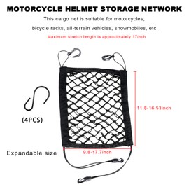 MUQIDA Motorcycle Cargo Net for Helmet Storage, 10"×12" High Elastic Double Layer Mesh Cargo Net with 4 Strong Hooks, Kid Pet Barrier Seat Storage Bungee Net for Motorbike Bike (4 Elastic Edges)