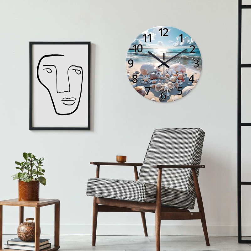 XNM 16 Inch Large Wall Clocks Battery Operated Coastal Shell