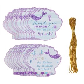 Penta Angel 24Pcs Mermaid Thank You Tags with String Paper Gift Goody Bags Hanging Labels for Birthday Wedding Under The Sea Themed Party Favors