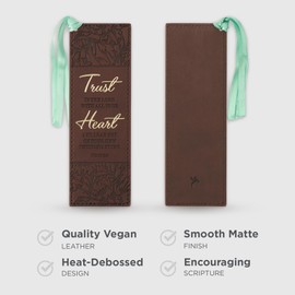 Christian Art Gifts Premium Vegan Faux Leather Scripture Bookmark for Men & Women: Trust in The Lord - Proverbs 8:5 Inspirational Bible Verse, Heat-Debossed, Reading Accessory w/Tassel, Floral Brown