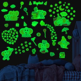 Glow in The Dark Cute Elephants Wall Decals, Animal Star Stickers for Baby Girls Boys Room, Luminous Ceiling Decor for Bedroom Playroom Nursery