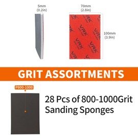VRKET 28 Pcs 800-1000 Grit Sanding Sponge,Ultra Fine Sandpaper,Soft Foam Hand Sander Block Wet Dry Sanding Pads for Automobile Wood Furniture Metal Drywall Polishing
