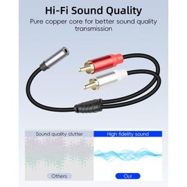 YANBORONSN 3.5mm to 2 RCA Stereo Audio Cable,3.5mm Aux to 2 RCA Stereo Y Splitter Cable,1/8 Female to 2RCA Male Headphone Jack Audio Adpter Cable for Phone,Tablet,Computer,MP3,Speaker (1Ft/2Pack)