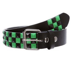 Snap On Punk Rock Black & Green Star Studded Checker Board Leather Belt, Black/Green | l 36"-38"