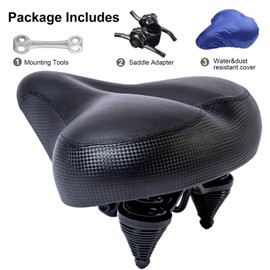 YBEKI Comfortable Wide Bike Saddle - Bicycle Seat is Thickened, Widened, High Rebound Foam Padded, Soft and Breathable Double Spring Design for Most Indoor Outdoor Bike. 1 Year Warranty