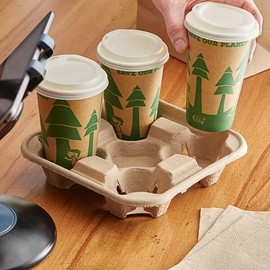 OCS Parts 10-Pack Disposable 4-Cup Drink Holder Carriers | Pulp Fiber Biodegradable Compostable Heavy Duty Hot and Cold Drink to Go Beverage Carriers for 8-32 Ounce Drinks
