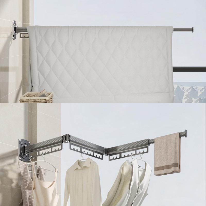 Greraes Clothes Drying Rack Wall Mounted,Expandable Drying Rack Clothing(Tri-Fold),Laundry Space