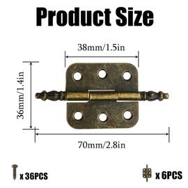 6Pcs Antique Bronze Mini Hinges 36 x 70mm 6 Holes Vintage Hinges Crown Head Wooden Box Hinges with 36 PCS Screws for Vintage Jewelry Case Toolbox Cabinet Cupboard