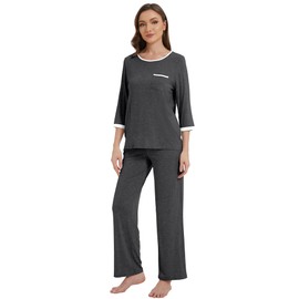WiWi Womens Pajamas Viscose from Bamboo Moisture Wicking Pajama Set 3/4 Sleeve Sleepwear Sets Lightweight Pjs S-XXL, Charcoal, X-Large