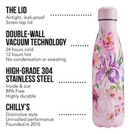 Chilly's Water Bottle - Stainless Steel and Reusable - Leak-Proof, Sweat-Free - Sorbet Petals, 500 ml