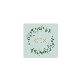 20 Napkins Fish in Wreath Full of Leaves Green | Communion | Confirmation | Christening | Table Decoration | Decoupage | Decoupage | Decoupage | Decoupage | 33 x 33