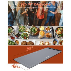 FEPPO Food Warming Mat, (XXL 36"x16") Food Warmers for Parties Buffet, Upgrade High-tech Graphene Heating, Fast Full Surface Electric Warming Tray with 6 Level Temperature and 6 Hours Timer
