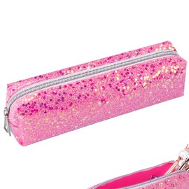 Biiange Pink Pencil Box Glitter, Shiny Pencil Case, Stationery Zipper Portable Pencil Case, Stationery Storage Bag, for Daily Study Work (1Pcs)
