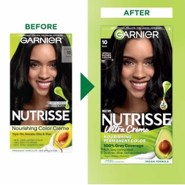 Garnier Garnier Hair Color Nutrisse Nourishing Creme, 10 Black (Licorice) Permanent Hair Dye, 1 Count (Packaging May Vary)
