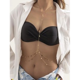 Body Chain for Women Star Body Necklace Chain for Summer Bikini Bra Waist Chain for Women Boho Body Jewelry(Gold)
