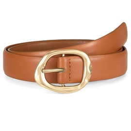 WHIPPY Leather Belt for Women Casual Waist Belt with Gold Buckle Fashion Ladies Belt for Jeans Pants Dress,Brown,S