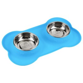 SUPERDESIGN Dog Bowls 2 Stainless Steel Puppies Bowl with No Spill Non-Skid Silicone Mat Pet Water and Food Feeder Bowls for Feeding Small Medium Large Dogs Cats Small - Light Blue