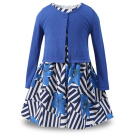 BONNY BILLY Clothing Sets for Girls 2-Piece Long Sleeve Cardigan + Sleeveless Floral Pattern Dress, Flower set