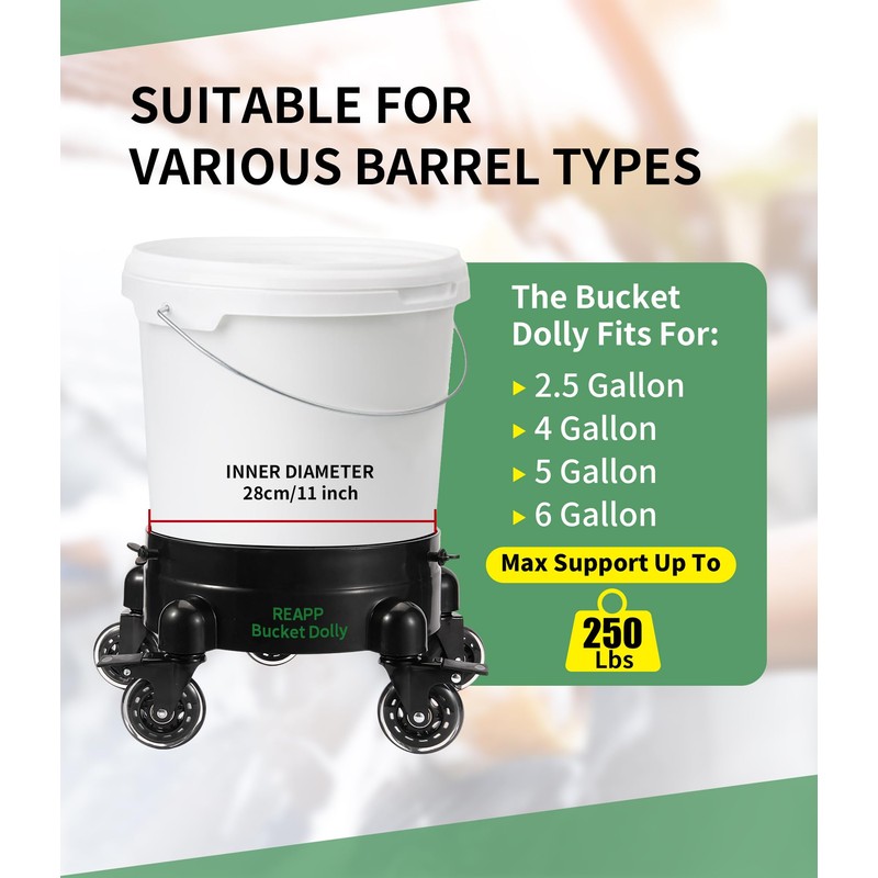Bucket Dolly with Wheels,Heavy-Duty 360°Rolling Car Wash Bucket Dolly with