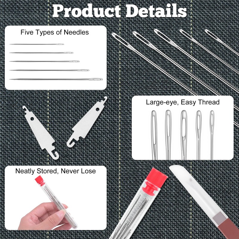 Hysagtek 34 Pcs Steel Sewing Needles Kit - Big Eye