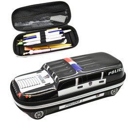 Lopenle Cool SUV Police Car Pencil Box Large Capacity Pencil Case Pencil Pouch Pencilbag Black Waterproof Made of EVA Material