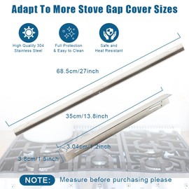 Abnaok 2PCS Stainless Steel Stove Gap Covers, Retractable Kitchen Stove Counter Gap Covers, Cooktop Trim Kit, Stove Gap Guards, Oven Gap Filler, Heat Resistant & Effectively Protect Stove Gap Filler