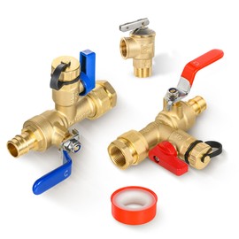 3/4 Inch GUOFIS IPS Tankless Water Heater Valve Kit with Pressure Relief Valve(3/4"FIPx 3/4" PEX-A Expansion F1960),1 Set Water Heater Valve Kit