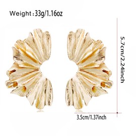 Gold Statement Earrings Exaggerated Geometric Dangle Earrings Bohemian Ginkgo Leaf Heart Flower Sculptural Dangling Drop Earrings Sectored Twisted Earring for Women (A)