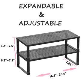 Asiingkel Metal Stackable Expandable Storage Shelf - Multi-Functional Home Storage Shelf, Suitable for Kitchen, Cabinet，Bathroom, Office, Garage, etc.（2PACKS/Black/Medium