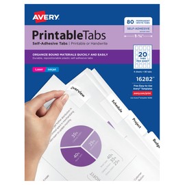 Avery Printable Self-Adhesive Plastic Tabs, 1-3/4", Repositionable Adhesive, White, Pack of 80 (16282)