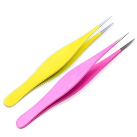 G.S Pointed Tweezers - Precision Sharp Needle Nose Eyebrow Tweezers for Ingrown Hair, Blackheads & Splinters (Pink & Yellow)