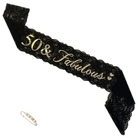 LATFZ 50 & Fabulous Lace Sash Black, 50th Party Favors Supplies and Decorations