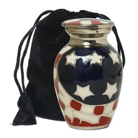 THE ASCENT MEMORIAL Small Keepsake Urn for Funeral Ashes Men Women | Brass American Flag Patriotic Small Cremation Urns for Human Remains | Velvet Carry Bag | Paper Funnel | Gift Box
