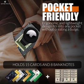 JURNETECH Magnetic Carbon Fiber Slim Wallet with Money Clip Airtag, RFID Blocking, AirTag Compatible, Metal, Magsafe compatible for all iPhones 12-16 (Airtag Money Clip, Green)