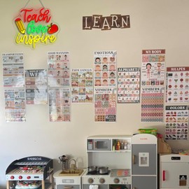 WLHOPE Teach Love Inspire Neon Sign Dimmable Led Signs for classroom Wall Decor Neon Lights USB Powered Acrylic Board Sign for study room bedroom teacher's day kids gift Decoration12.6 * 14.17 inch