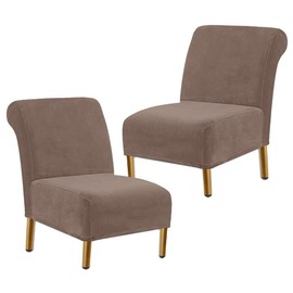 NIDITW Set of 2 Khaki Armless Accent Chair Cover Slipper Chair Slipcover Without Arms Stretch Velvet Chair Furniture Protector for Living Room Hotel (Khaki, 2PCS)
