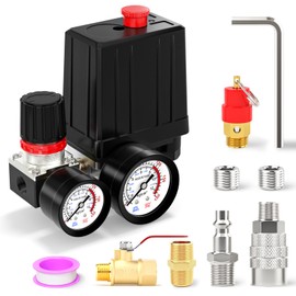BOGERDACK 4 Way Air Compressor Pressure Switch Control Valve Kit 90-120 PSI, 1/4" NPT Port, 110V-240V, 0-180 Pressure gauge with 4 Way Valve Air Pressure Regulator