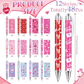 Dispowreath 48 Pcs Valentines Day Pens Bulk Valentine Gift Pen Set Heart Pens Love Gel Ink Pen Cute Retractable Ballpoint Pen Smooth Writing Pen for School Office Supplies Valentine's Day Party Favors