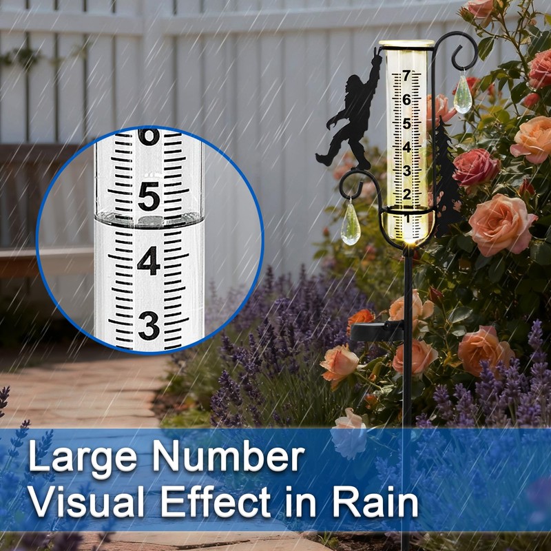 Rain Gauge Outdoor with Decorative Metal Black Sasquatch Solar Light