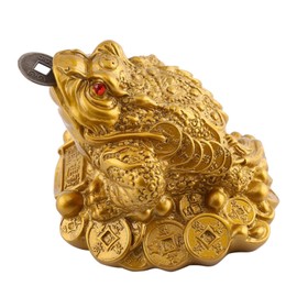 HERCHR Feng Shui Money Frog, Chinese Money Toad Wealth Happy Frog Statue Money Frog Coin Toad for Home Office Decoration Happy Gift (Brass)