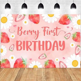 YQWIN Strawberry Backdrop Berry First Backdrop Strawberry Party Decorations Berry First Birthday Party Decorations Berry First Birthday Backdrop Berry First Birthday Banner Strawberry Birthday Party