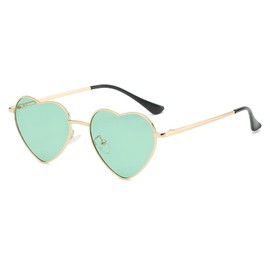 OSAGAMA Polarised Heart Shape Sunglasses with Metal Frame for Men and Women Golden Black, Golden green