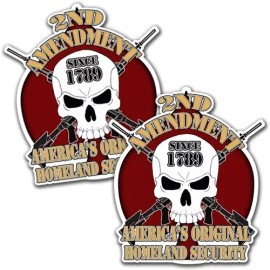 2ND AMENDMENT SKULL Adhesive Vinyl Stickers Homeland Security  2 Pack 5" tall