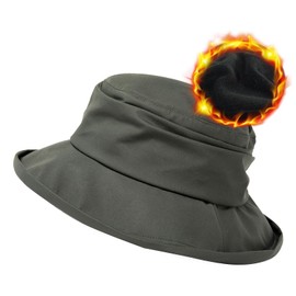 Comhats Foldable Women's Rain Hat Sun Hat Waterproof Hat with Chin Strap UPF50+, 737_Grey (Fleece Lining)