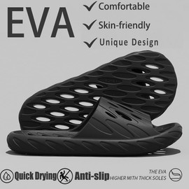 Facviult Mens Shower Shoes | Bath Slippers with Holes | Quick Dry Non Slip Indoor Home Bedroom Pool Spa College Dorm Guest Black