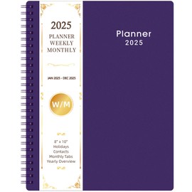 2025 Planner - 2025 Planner Spiral Bound, Jan. 2025 - Dec. 2025, 8”× 10”, 2025 Weekly & Monthly Planners for Women/Man with Printed Monthly Tabs, Strong Twin-Wire Binding, Waterproof Cover