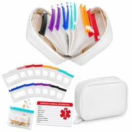 Waterproof Travel Pill Organizer,14 Pouches&Medical Information Card White