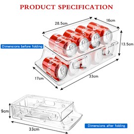 YAJIAYA Double Layer Foldable Fridge Can Organizer 2 Tier Automatic Rolling Can Dispenser for Fridge Kitchen Refrigerator Storage