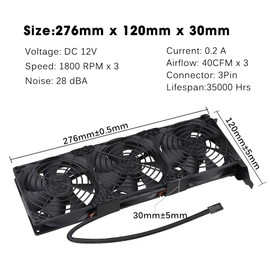 GDSTIME 12V PC Fan 92mm 9025 PCI Graphic Card Fan GPU Cooler Triple 3x1800RPM 3x40CFM 28dBA for Desktop Gaming Console