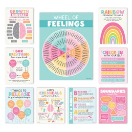 9 Mental Health Posters For Classroom - 11x14" School Counselor Office Decor, Power of Yet & Growth Mindset Poster, School Counseling Posters Elementary - Pastel Classroom Decor